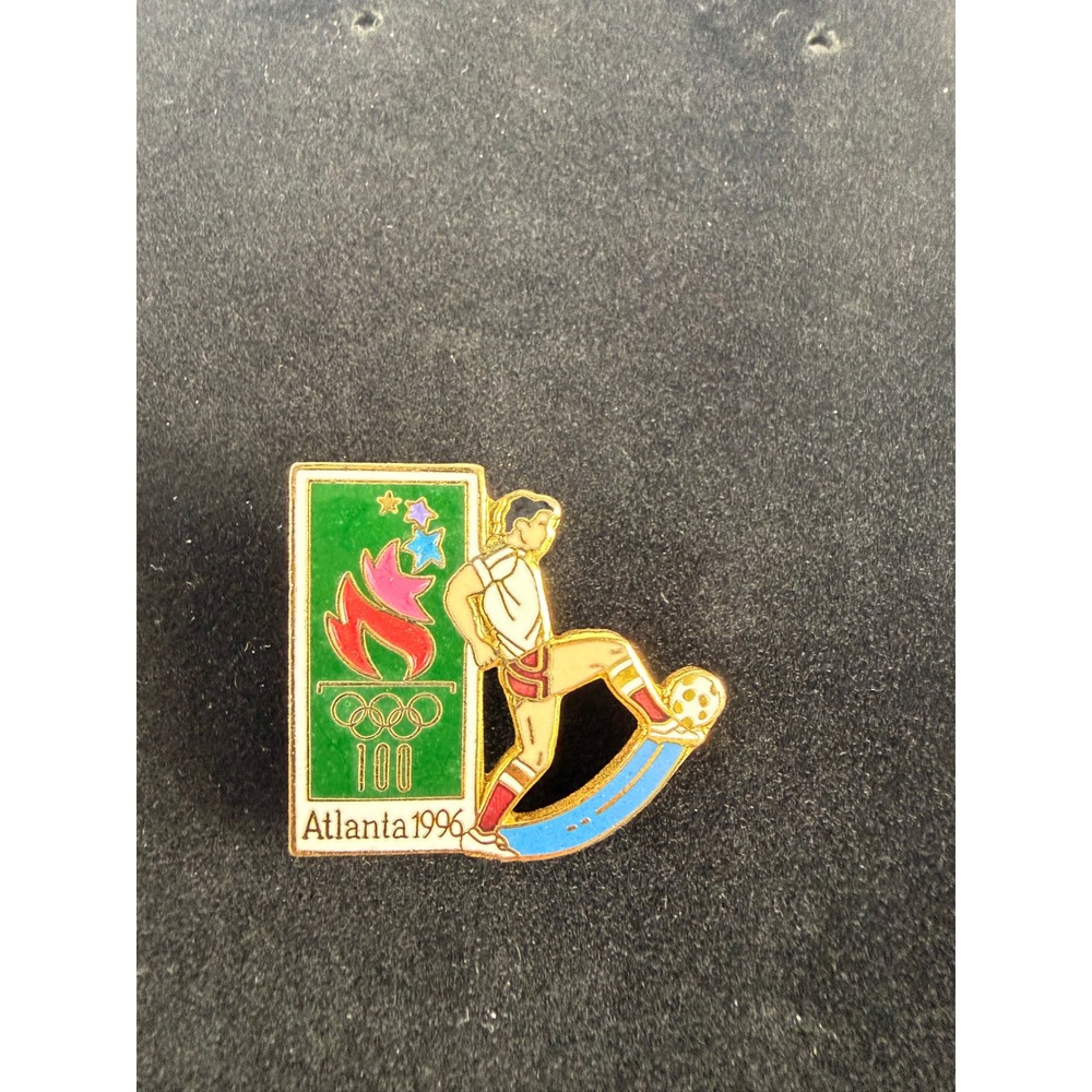 Atlanta 1996 Olympic Games Soccer Pin OS Gold Green Centennial 100 Year Logo